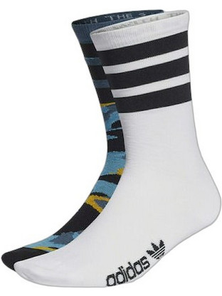 Adidas Ανδρικές Κάλτσες Ψηλές με Σχέδια Λευκές Πολύχρωμες 2Pack HL9296