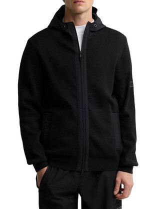Barbour Inline Knitted Ανδρική Ζακέτα Φούτερ με Κουκούλα και Φερμουάρ Μαύρη