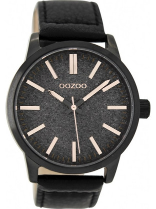 Oozoo Timepieces Ανδρικό Ρολόι με Μαύρο Δερμάτινο Λουράκι C9068