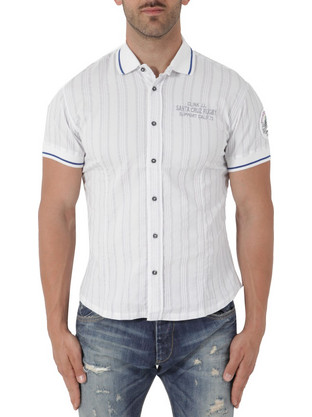 Clink Jeans London Ανδρικό Πουκάμισο Ριγέ Κοντομάνικο Λευκό 005149F-WHITE