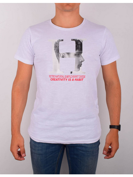 BLACK LABEL T-SHIRT ΛΑΙΜΟΚΟΨΗ 100%ΒΑΜΒΑΚΙ ΜΕ ΣΤΑΜΠΑ ΕΜΠΡΟΣ SLIM FIT