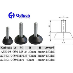 Getech Πέλματα με βάσεις σταθερές - * Α3Ε50/8 Φ50 Μ10 30mm 16mm