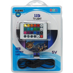 Ταινία LED Τροφοδοσίας USB (5V) RGB Μήκους 2m με Τηλεχειριστήριο και Τροφοδοτικό Τύπου SMD5050 Rixme ΤΥ-11085