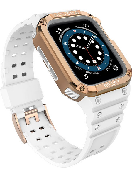 Hurtel Armored Θήκη & Λουράκι Σιλικόνης Gold / White (Apple Watch 38 / 40 / 41mm)