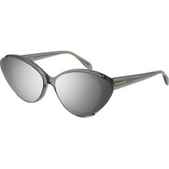 Alexander McQueen AM0249S 003 Γυναικεία Γυαλιά Ηλίου Οβάλ Κοκάλινα Γκρι με Μαύρο Καθρέπτη Φακό