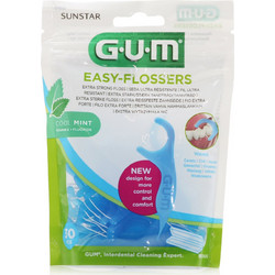 Gum Easy-Flossers Fluoride 890 Cool Vitamin Mint Κερωμένο Οδοντικό Νήμα με Λαβή & Γεύση 30τμχ