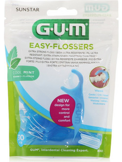 Gum Easy-Flossers Fluoride 890 Cool Vitamin Mint Κερωμένο Οδοντικό Νήμα με Λαβή & Γεύση 30τμχ