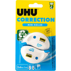 Διορθωτική ταινία UHU mini roller 2mx6mx5mm σετ 2 τεμάχια (63471)