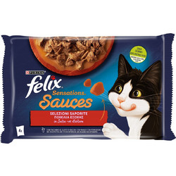Purina Felix Sensations Sauces with Turkey, Bacon, Beef & Tomato in Gravy 4x85gr
