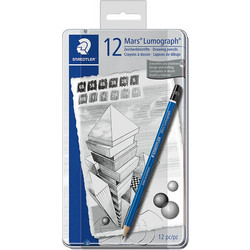 Σετ Μολύβια Staedtler Mars Lumograph 100 - σε μεταλλικό κουτί - 12 τμχ (Graphite: B, 2B, 4B, 6B, 8B, HB, H, 2H / Black: 2B, 4B, 6B, 8B) STAE100G12S1