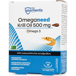 My Elements Ωmeganeed Krill Oil Omega 3 Έλαιο Κριλ 500mg 30 Μαλακές Κάψουλες