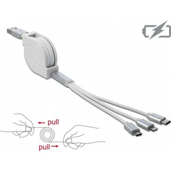 Delock USB 3 in 1 Retractable Charging Cable For Lightning 8 Pin/Micro USB/USB Type-C White 85850