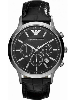 Emporio Armani Ανδρικό Ρολόι Χρονογράφος με Μαύρο Δερμάτινο Λουράκι AR2447