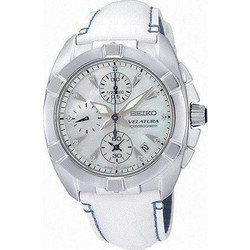 Seiko Velatura Γυναικείο Ρολόι Χρονογράφος με Λευκό Δερμάτινο Λουράκι SNDZ41P1