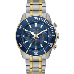 Bulova Sport Ανδρικό Ρολόι Χρονογράφος με Ασημί Χρυσό Μεταλλικό Μπρασελέ 98A246