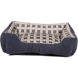 Pet Comfort Μαλακό Κρεβάτι με Καρό σχέδιο για Σκύλους και Γάτες σε 4 χρώματα 60x48x18cm, 18008 Μπλε - Pet Comfort