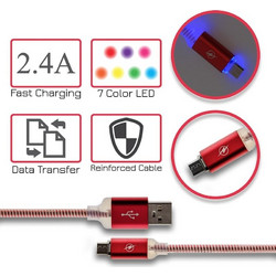 Led Καλώδιο Φόρτισης - Δεδομένων Micro usb Κόκκινο