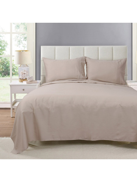 Beauty Home Σετ Σεντόνια Υπέρδιπλα Βαμβακοσατέν με Λάστιχο 165x200+37 Art 12000 Μπεζ