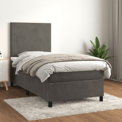 vidaXL Κρεβάτι Boxspring με Στρώμα Βελούδινο Σκούρο Γκρι 90x190cm 3142876