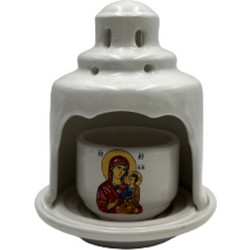 Καντήλι Ναός Θεομήτωρ κεραμικό 12x15cm Λευκό