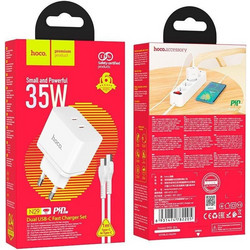 Hoco Cable N29 Φορτιστής με Καλώδιο USB-C με 2 Θύρες USB-C 35W Power Delivery White