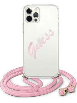 Guess Vintage Script Back Cover Transparent / Pink (iPhone 12 / 12 Pro)