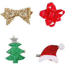 Χριστουγεννιάτικα Κλιπ Μαλλιών Glitter Σχέδια 6 cm - 4 τμχ