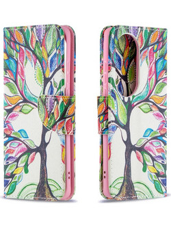 Θήκη Huawei P50 Pro OEM Colorized Tree με βάση στήριξης, υποδοχές καρτών και μαγνητικό κούμπωμα Flip Wallet από συνθετικό δέρμα και TPU