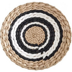 Δίσκος Boho διακοσμητικός ψάθινος φυσικό/λευκό/μπλε O30εκ. Μπλέ
