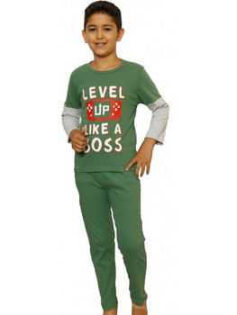 Happy Touch I Level Up Παιδική Πιτζάμα Βαμβακερή Χειμωνιάτικη Πράσινη Mint 20212514