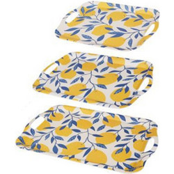 ForHome 922094 Σετ Δίσκοι Bamboo Ορθογώνιοι σχέδιο Lemons 3 τεμαχίων Κίτρινο-Λευκό-Μπλε - For Home