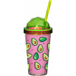 Veltihome Ποτήρι Πλαστικό με Καλαμάκι Avocado 540ml 16134