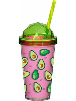 Veltihome Ποτήρι Πλαστικό με Καλαμάκι Avocado 540ml 16134