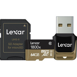 Lexar Professional 1800X microSDXC 64GB Class 10 U3 UHS-II + Adapter + Reader