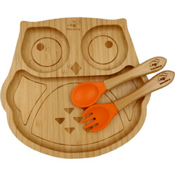 BabyCloud Βρεφικό Σετ Φαγητού Bamboo Κουκουβάγια Πορτοκαλί 3τμχ