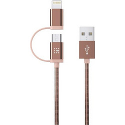 Data Cable SAS Luxury Braided 2in1 USB to Lightning / micro USB Cable Rose Gold 1.2m 100-16-005