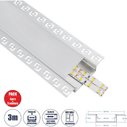 Globostar(R) plasterboard-profile 70862-3m προφίλ αλουμινίου - βάση & ψύκτρα ταινίας led με λευκό γαλακτερό κάλυμμα - χωνευτή χρήση σε γυψοσανίδα - trimless - πατητό κάλυμμα - ασημί - 3 μέτρα - πακέτο