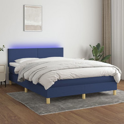 vidaXL Κρεβάτι Boxspring Υφασμάτινο Μπλε με Στρώμα & LED 140x190cm 3133555