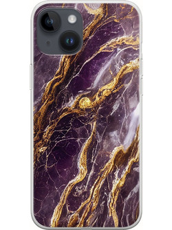 Θήκη Cracked Marble - Purple And Gold iPhone 15 Plus Flexible TPU (Διάφανη Σιλικόνη)
