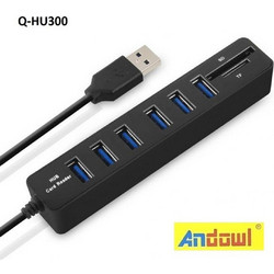 Andowl Q-HU300 USB Hub 3.0 USB-A με 8 Θύρες USB-A / Card Reader