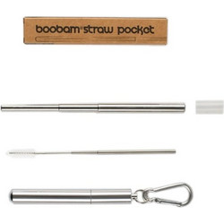 Boobam Straw Pocket Silver Μεταλλικό Καλαμάκι