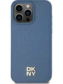 DKNY Leather Pattern Metal Logo MagSafe - θήκη για Apple iPhone 15 - Μπλε