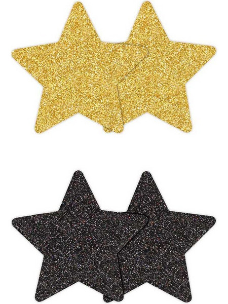 Star Glitter Glow Black & Gold (2 Pairs) Pretty Pasties NS Novelties
