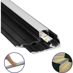 STAIR-PROFILE 70841-3M Προφίλ Αλουμινίου - Βάση & Ψύκτρα Ταινίας LED με Λευκό Γαλακτερό Κάλυμμα - Χρήση σε Σκαλοπάτια - Πατητό Κάλυμμα - Μαύρο - 3 Μέτρα - Μ300 x Π6 x Υ2.1cm