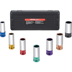 VEVOR Lug Nut Impact Socket Set 1/2 in Drive Metric 6-Point Deep Socket 7PCS