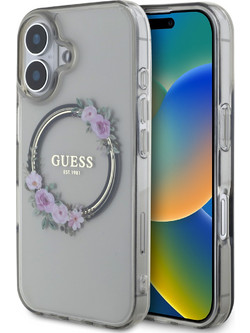 Guess Flower Wreath MagSafe Hard Case Black (iPhone 16)