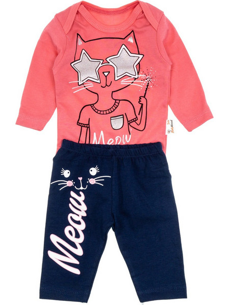 Baby Wood σετ από λεπτό ύφασμα κορμάκι και παντελόνι Meow
