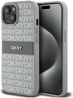 DKNY Leather Mono Stripe & Metal Logo case for iPhone 15 / 14 / 13 - beige
