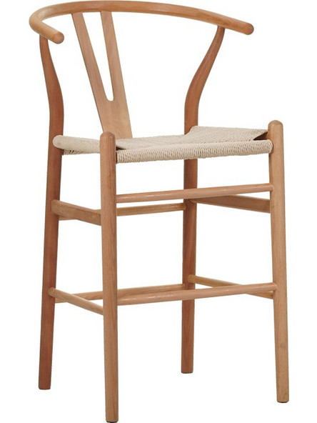 Σκαμπό μπαρ Wishbone rubberwood-σχοινί σε φυσική απόχρωση 55x49x108εκκ