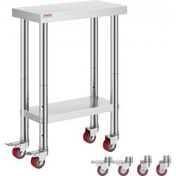 VEVOR Ανοξείδωτος Πάγκος Εργασίας 12x24" με Ρόδες και Ρυθμιζόμενο Ράφι για Κουζίνα SYGZT12X24INDJL01V0